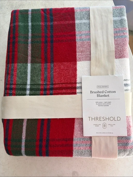 Threshold Red, Green & White Plaid Brushed Cotton Blanket