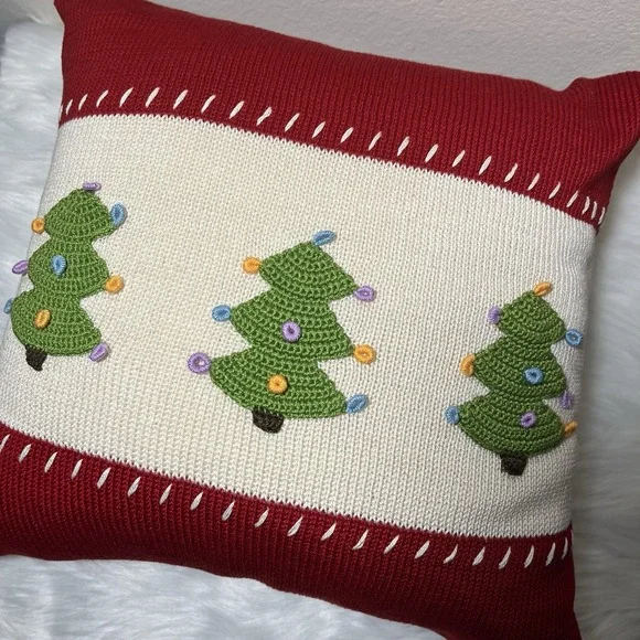 Melange Sweater Knit Throw Pillow Home Decor Christmas Crochet‎ 14 Inch Square