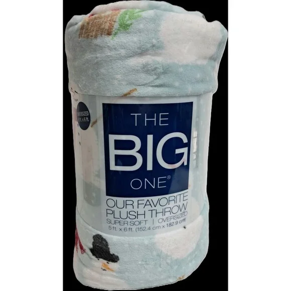 Christmas Plush‎ Throw Blanket 5' x 6', Soft and Cozy, Lt Blue, Snowman Design
