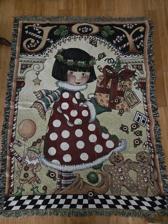 Mary Engelbreit Joy Angel Christmas Tapestry Throw