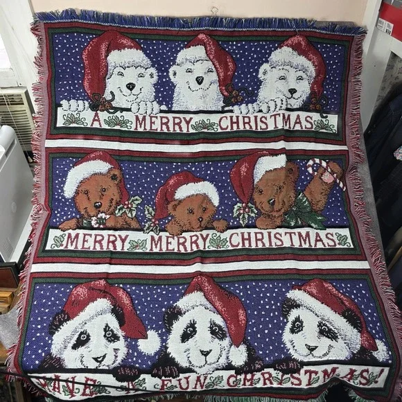 CHATHAM Panda Polar Bear Bears Santa Christmas Tapestry Throw Blanket CMI