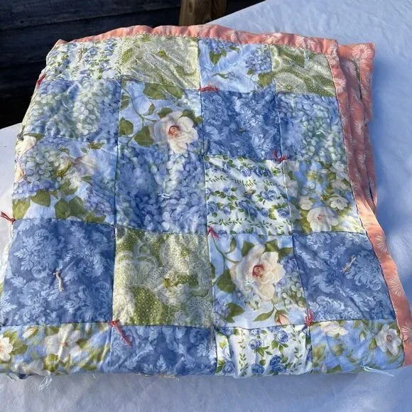 Handmade baby or lap blanket . Patchwork quilted