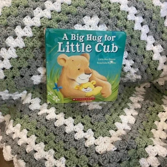 Handmade crochet blanket (30x30) with book set.