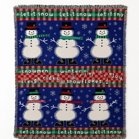 Let It Snow Snowman‎ Throw Blanket Winter Plaid Fringe 48x50 Christmas Décor