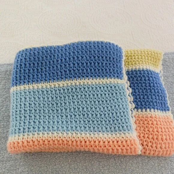 Vintage Handmade Striped Pattern Knit Afghan Throw Blanket‎ 38