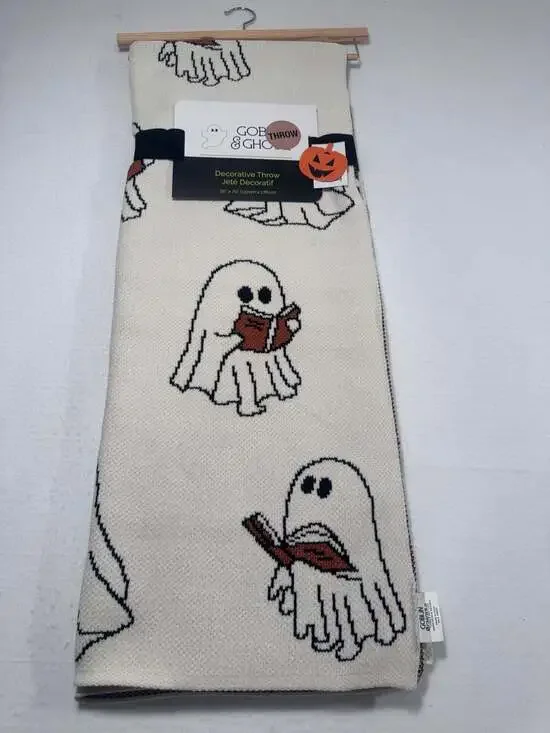 Goblin & Ghoul Ghosts Reading Books Throw Blanket NWT 50x70 Halloween Viral