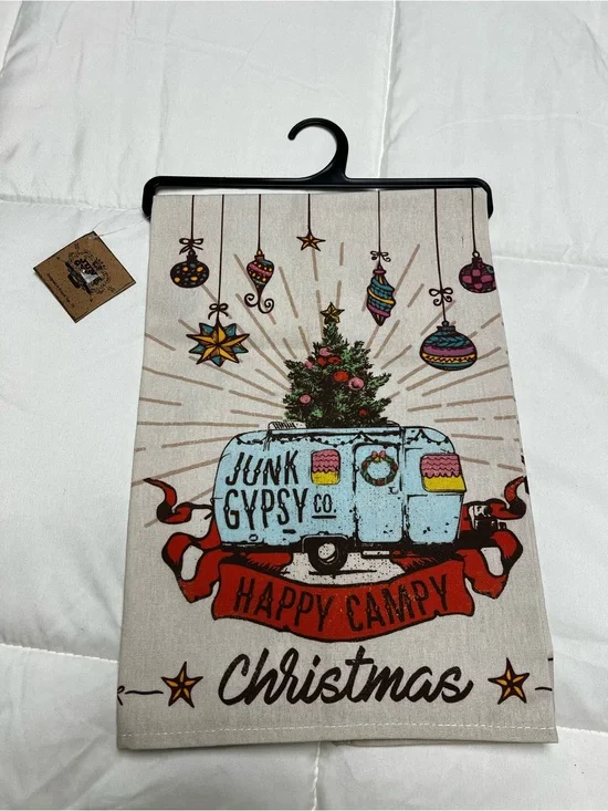 Junk Gypsy Co. Happy Campy Christmas Throw - Beige with Red & Light Blue Accents
