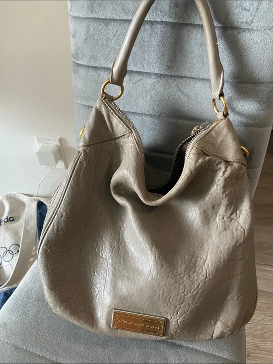Marc by Marc Jacobs Taupe Pebbled Leather Hobo with Gold Hardware