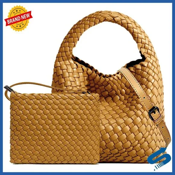 Woven Vegan Leather Hobo Bag Mini Tote Crossbody Shoulder Handmade Casual
