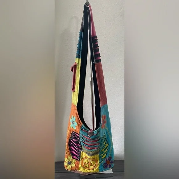 Colorful Patchwork Hobo Bag handmade made in Nepal