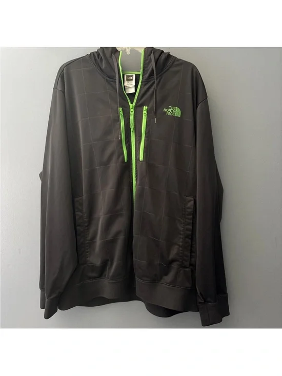 The North Face Men's XXL Full Zip Hoodie Black/Gray/Green Hooded Knit Polyester