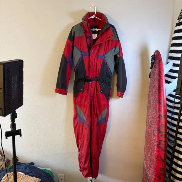 The North Face Extreme Gear Vintage‎ Ski Suit Red Black Mens Small One Piece