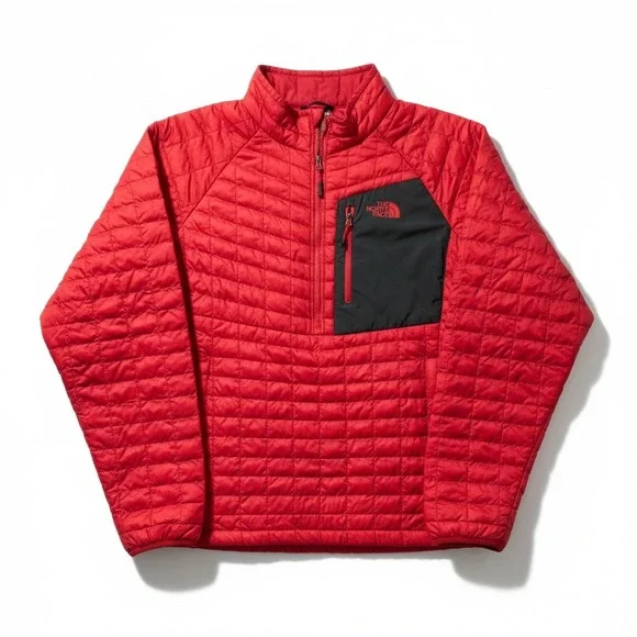 The‎ North Face Thermoball Red Quilted Half Zip Pullover Jacket Men's XXL