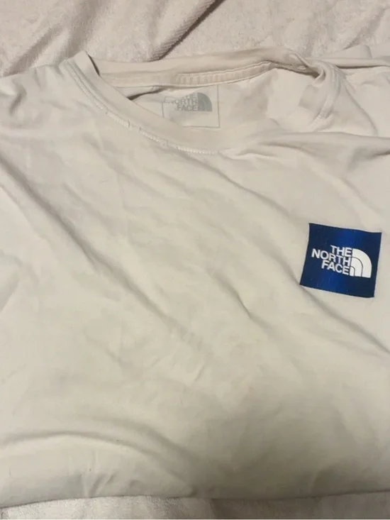 The North Face White Short-Sleeve Tee with Blue Logo Pocket