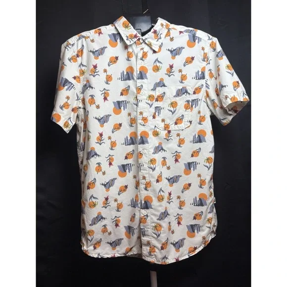 The North‎ Face Sunset Men's Graphic Print Short Sleeve Button Down Shirt Size L