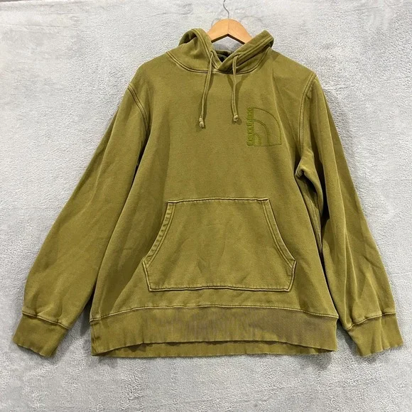 The North Face Hoodie Mens‎ XL Olive Green Garment Dye Pullover Textured Logo