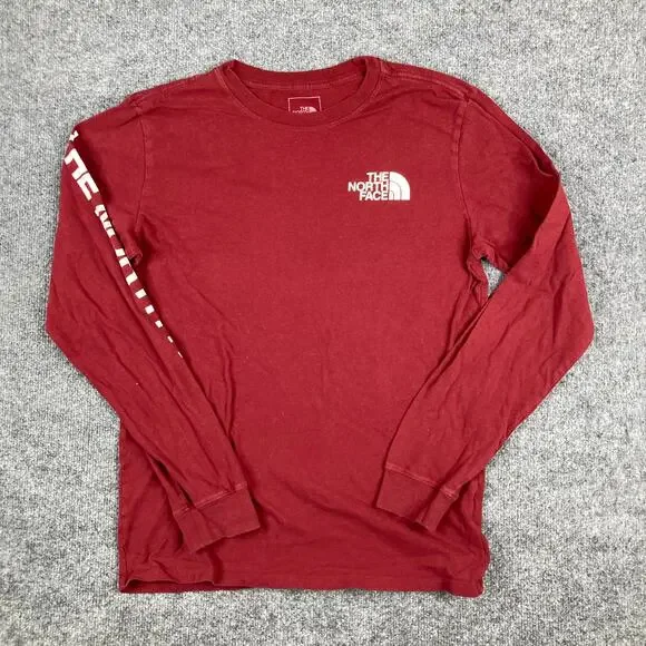 The North Face T‎ Shirt Mens S Red Long Sleeve Logo Graphic Casual
