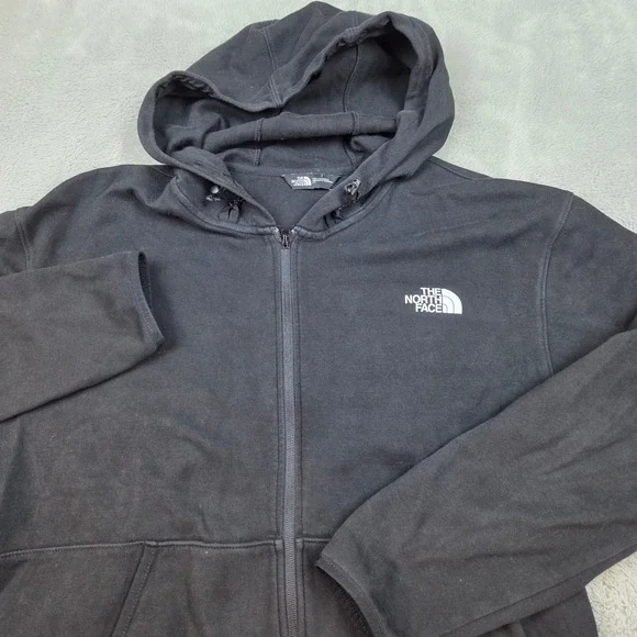 The North Face Full Zip Hoodie Mens L Athletic Logo Drawstring Pockets Black