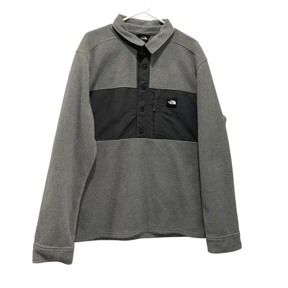 The North Face Fleece Pullover Shirt Sweater Men's‎ XL Gray Black Snap Collar