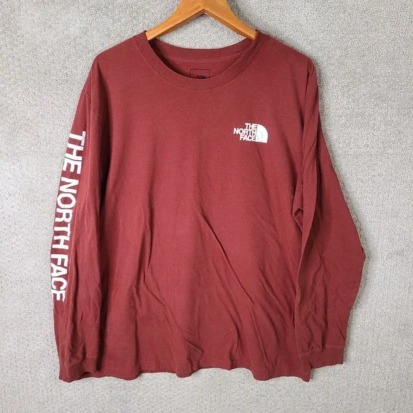 The North Face Shirt Mens XXL Red Long Sleeve Crew Neck Cotton Casual Outdoors