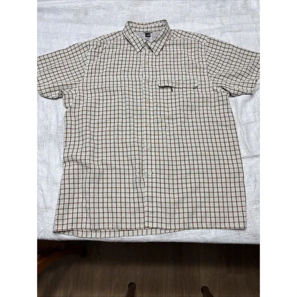 Men's The North Face‎ Brown Check Modal Hiking Button Up Shirt Size XL