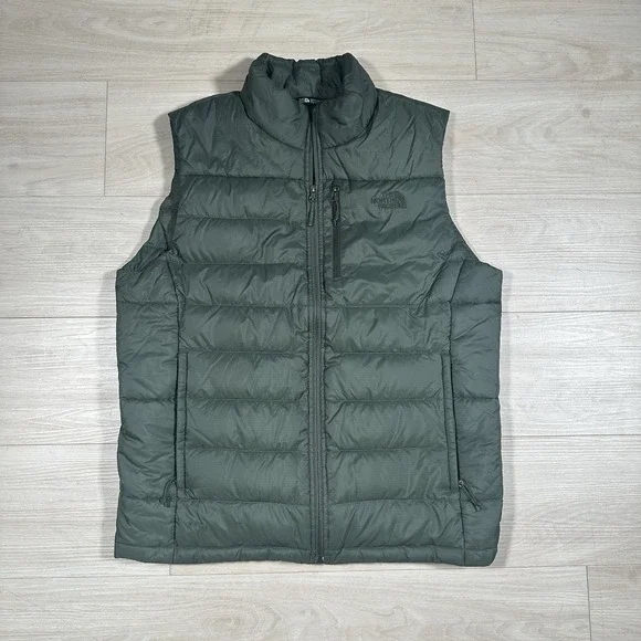 The North Face 550 Mens Down Puffer Vest Size Large Green Outdoors Insulated EUC