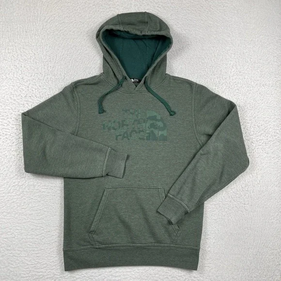 The North Face Sweatshirt Mens Small Green Hoodie Halfdome Camo Fleece Hiker‎