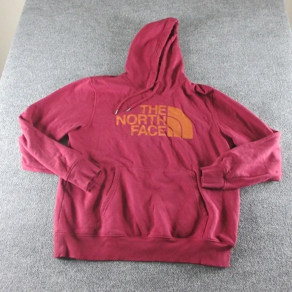 The North Face Hoodie Mens XL Red Fleece Pullover Kangaroo Pocket Sweatshirt
