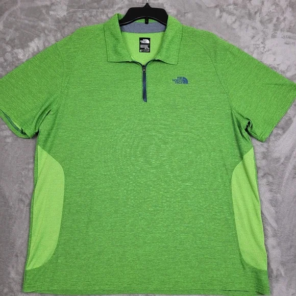 The North Face FlashDry Men's XL 1/4 Zip Short Sleeve Green Heather Polo Shirt
