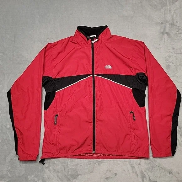 The North Face Jacket Mens Medium Red Windbreaker Stow Pocket Full Zip Hiking