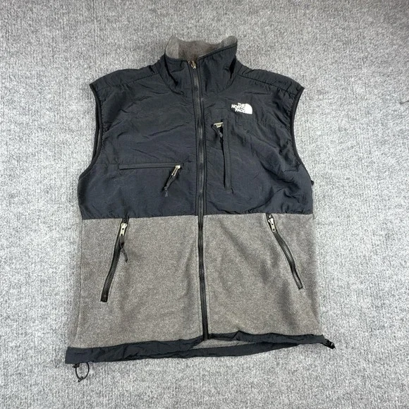 The North Face Vest Mens Large Gray Black Fleece Windbreaker Full Zip Pockets