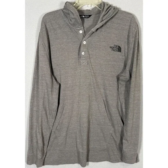 The North Face Henley Hoodie Mens XL Gray Button Placket Hooded Pullover