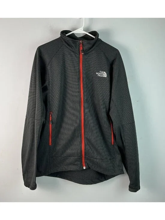 The North Face Black & Grey Check  Fleece Full Zip Softshell Jacket L Summit