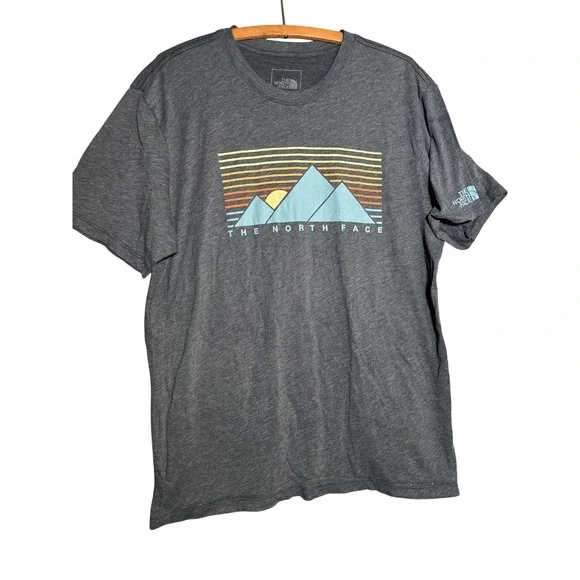 The North Face Mens L Graphic T-Shirt Grey Mountain Sunset Short Sleeve Gorpcore