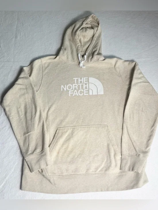 The North Face Unisex Cream Pullover Hoodie with White Logo L