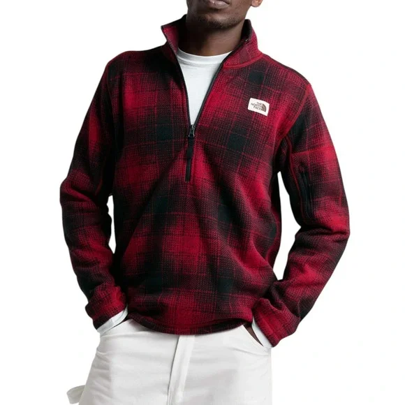 The North Face Gordon Lyons 1/4 Zip Fleece Mens Large‎ Cardinal Red Ombre Plaid