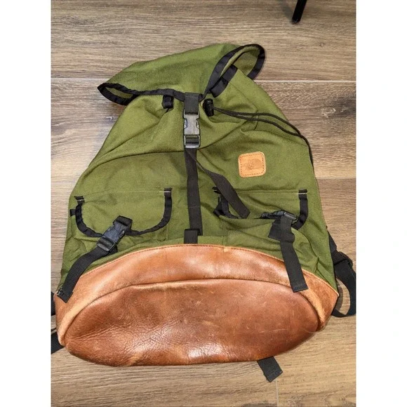 Vintage The North Face Tear Drop Backpack USA Brown Label Tag Leather Canvas