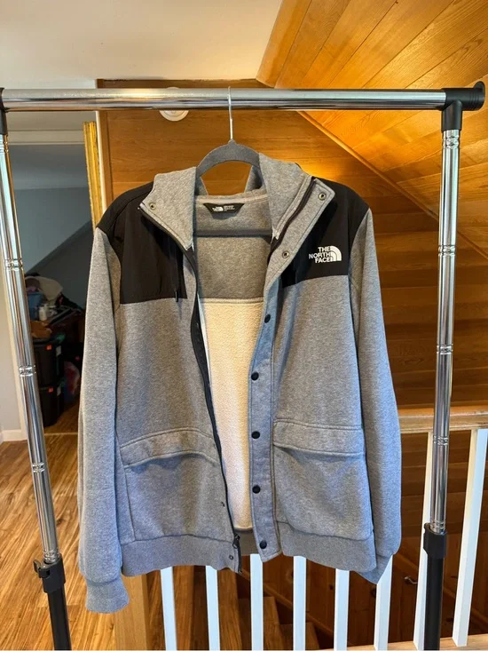 The North Face Men's Grey Jacket with Black Shoulder Panels