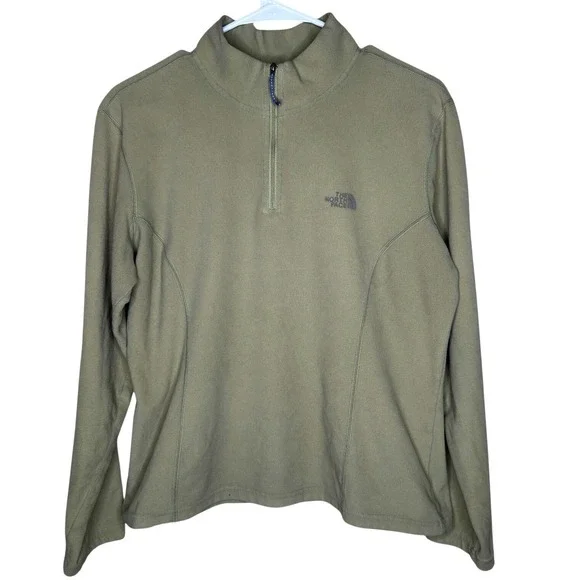 The North Face TKA 100 Mens Quarter Zip Fleece Pullover Olive Green Large