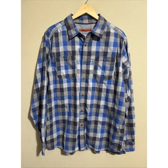 The North Face Mens Blue Gray Plaid Cotton Blend Flannel Button-Up Shirt Sz XL