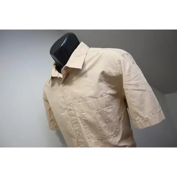 North Face Camp Shirt Tan Short Sleeve Hiking Pocket Button‎ Up Mens Large