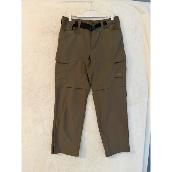 The North Face Mens Medium Convertible Hiking Cargo Pants Olive Zip Off 31