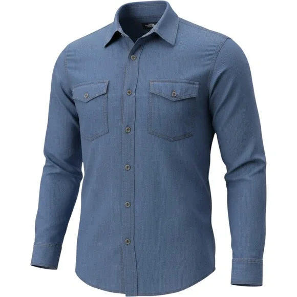 The North Face Mens Blue Seersucker Striped Long Sleeve Button Down Shirt XLAP6V