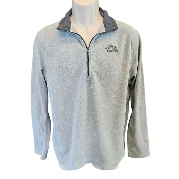 Mens light fleece 1/4 zip grey warm winter north face packable jacket preppy