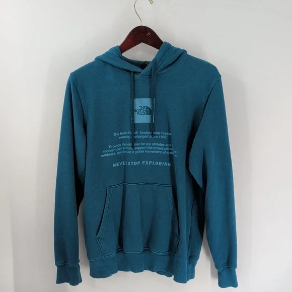 Vintage Y2K The North‎ Face Never Stop Exploring Lettering Hoodie Blue Size S