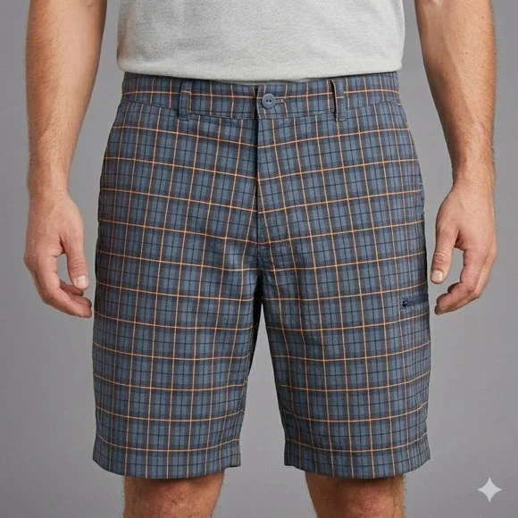 The North Face Plaid Cargo Shorts Outdoor Hiking Size 34 Blue Orange‎