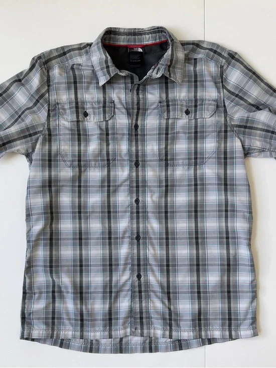 The North Face Gray Plaid Short-Sleeve Button Shirt