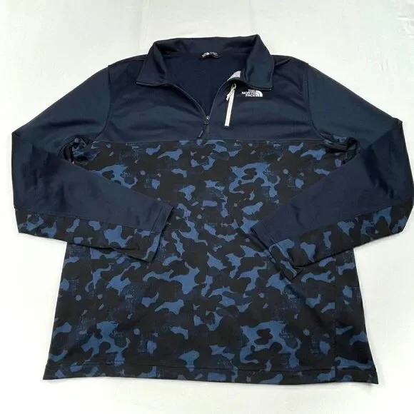 The North Face Blue Camo 1/2 Zip Canyonlands Pullover Shirt