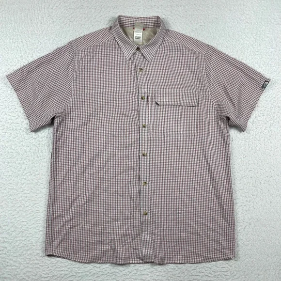 The North Face Button Down Shirt Mens XL Red‎ Gray Check Short Sleeve Outdoor
