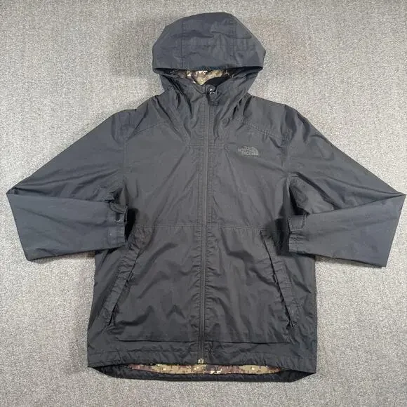 The North Face Millerton Jacket Mens Large Black Hooded Camo Lined Rain Coat